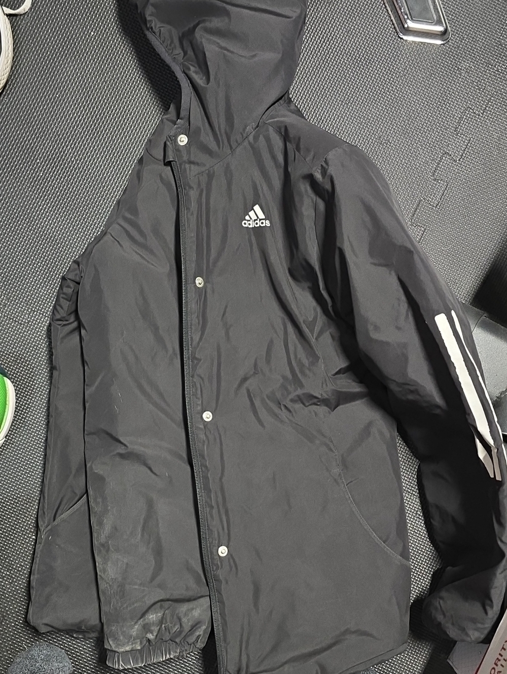 adidas Black Hooded Windbreaker with White Stripe Detail